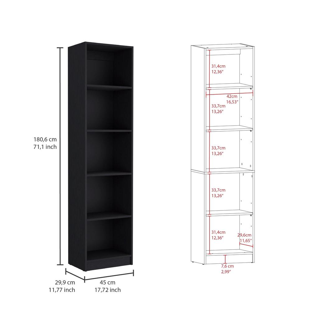 71" Black Five Tier Bookcase with Four doors. Picture 9