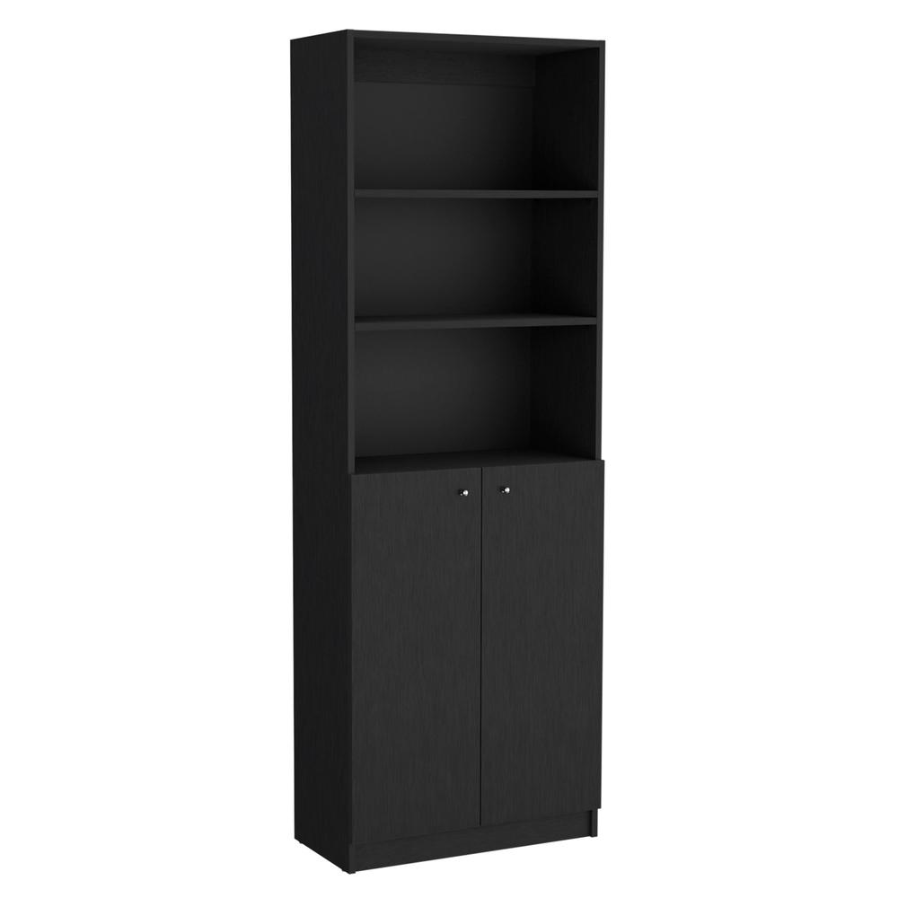 71" Black Five Tier Bookcase with Four doors. Picture 3