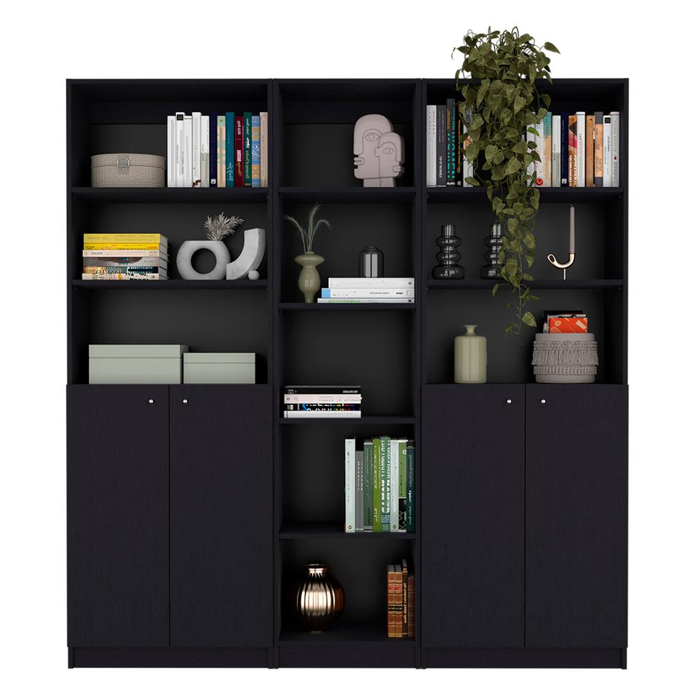 71" Black Five Tier Bookcase with Four doors. Picture 6