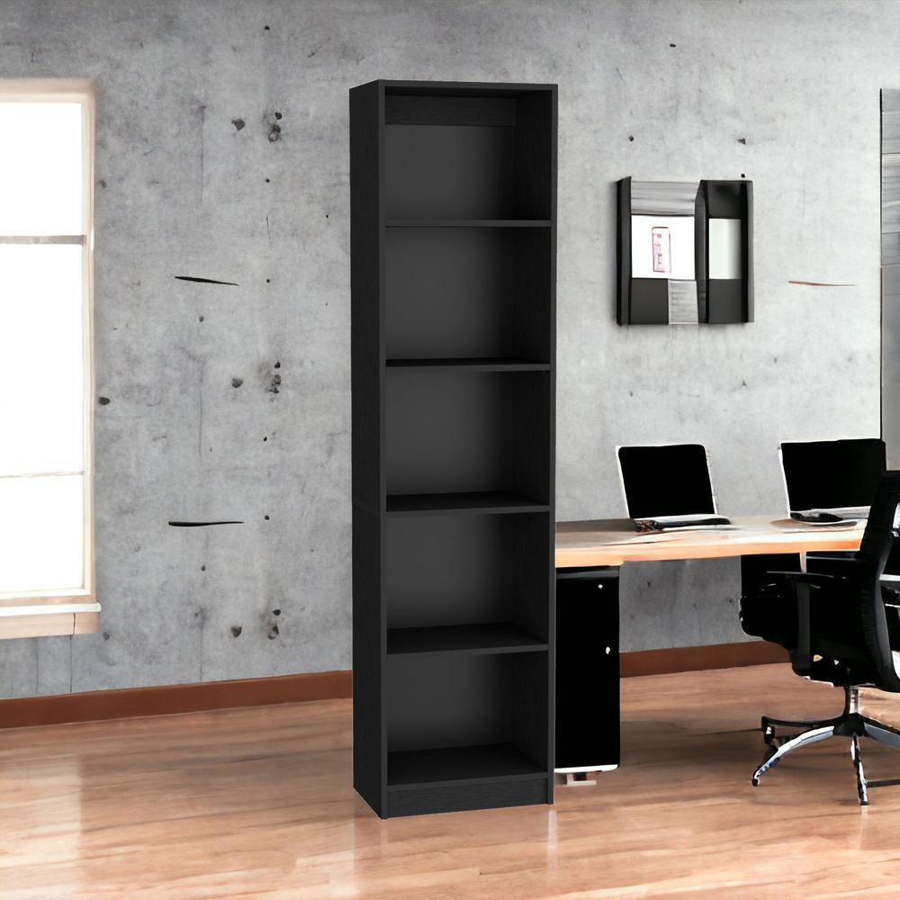 71" Black Five Tier Bookcase with Four doors. Picture 2