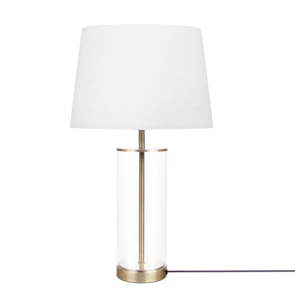 23" Clear Metal Cylinder USB Table Lamp With White Empire Shade. Picture 1