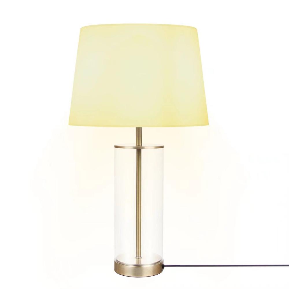 23" Clear Metal Cylinder USB Table Lamp With White Empire Shade. Picture 3