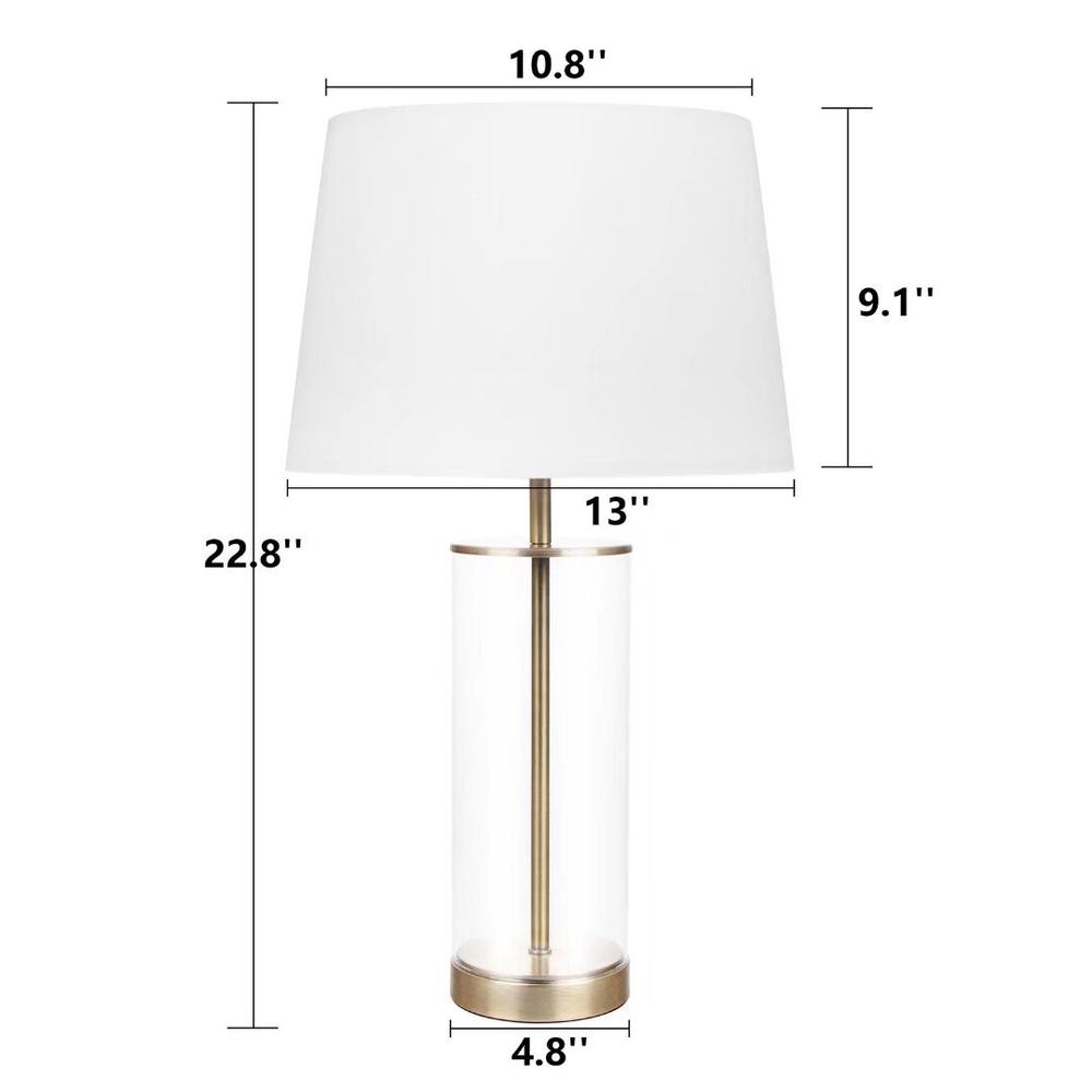 23" Clear Metal Cylinder USB Table Lamp With White Empire Shade. Picture 6