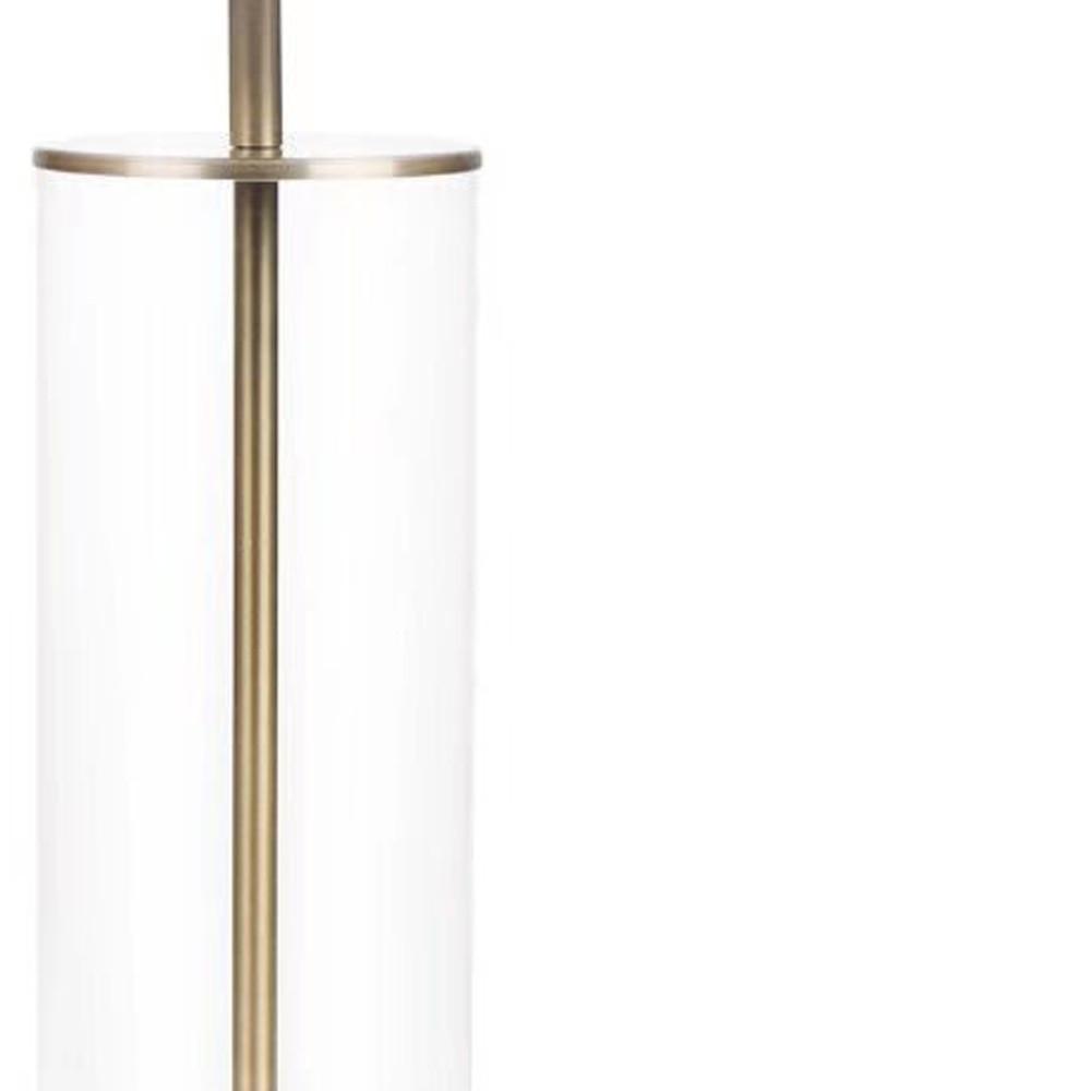 23" Clear Metal Cylinder USB Table Lamp With White Empire Shade. Picture 4