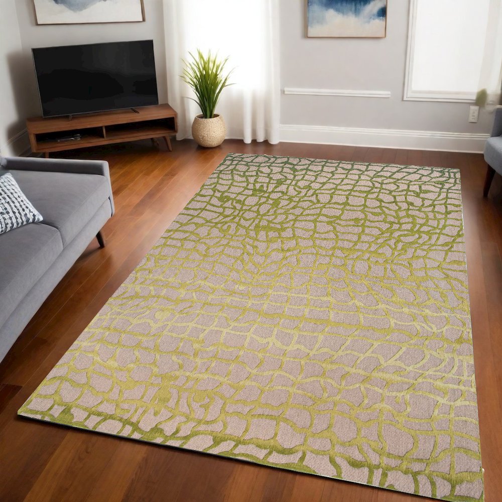 5' X 7' Gray And Green Abstract Non Skid Area Rug. Picture 1