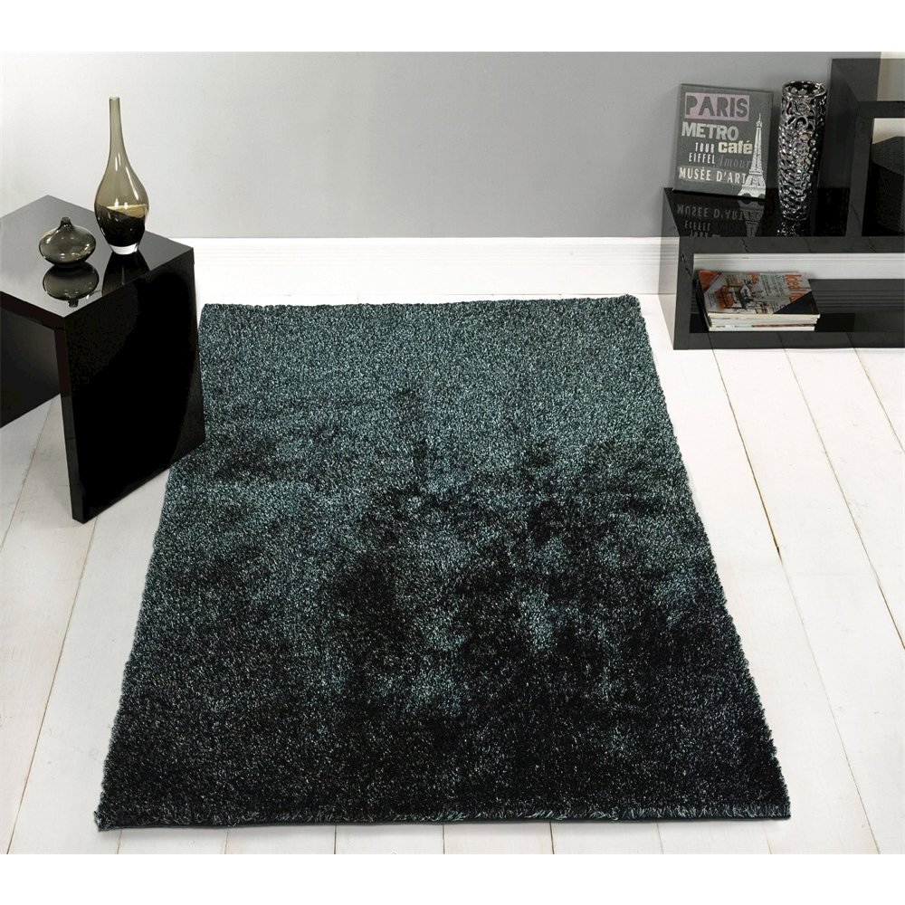 2' X 3' Black Shag Hand Tufted Area Rug. Picture 5