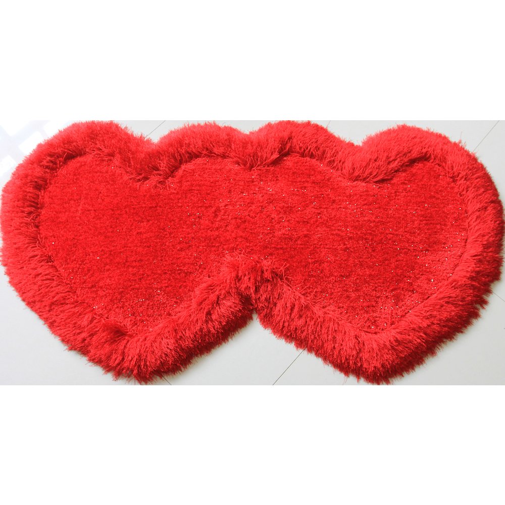 2' X 5' Red Dual Heart Shag Hand Tufted Area Rug. Picture 4