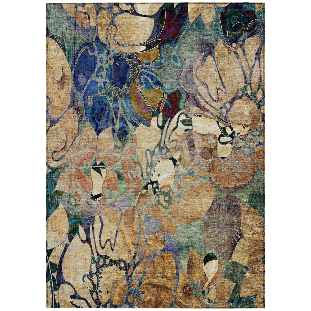 3' X 4' Beige and Blue Abstract Washable Indoor Outdoor Area Rug. Picture 4