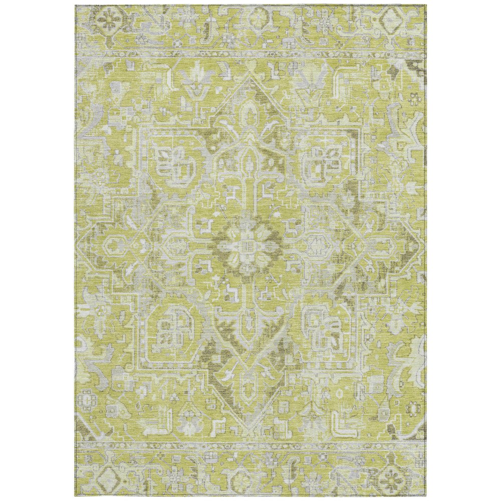 3' X 5' Artichoke Green Oriental Washable Non Skid Indoor Outdoor Area Rug. Picture 4