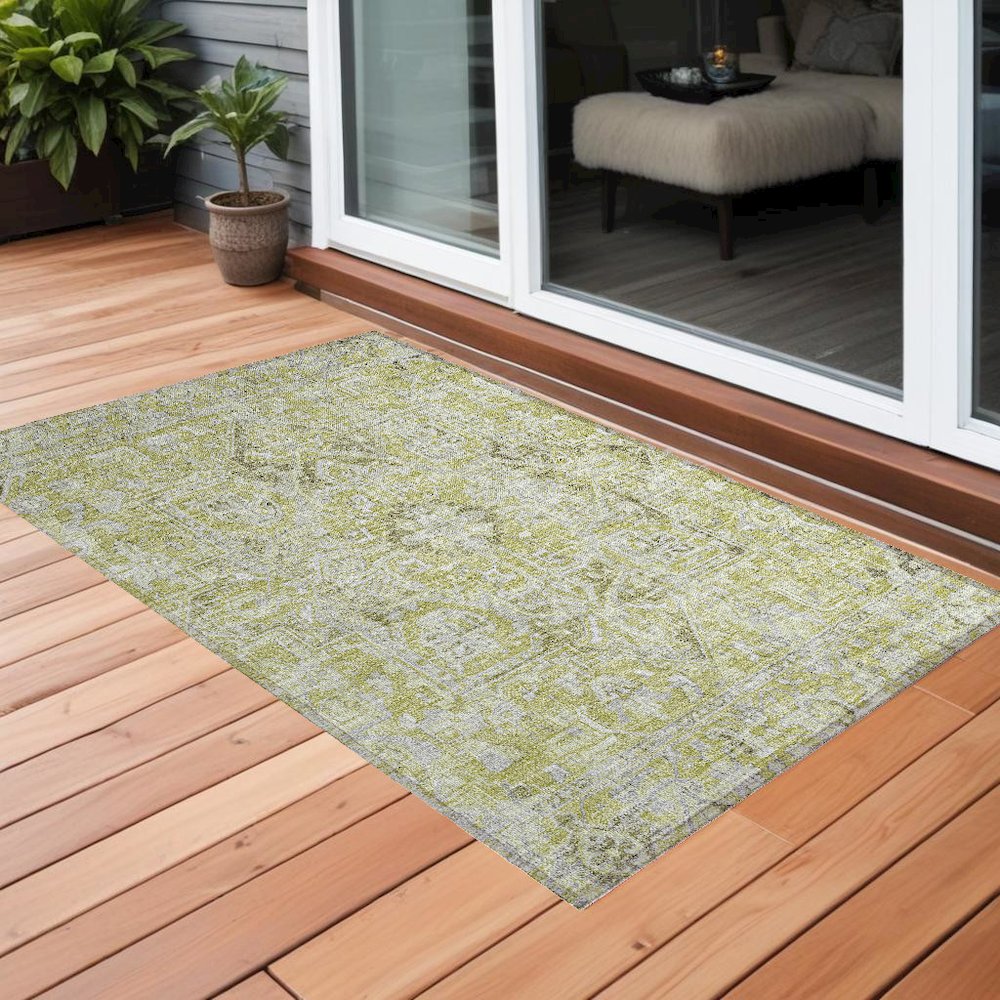 3' X 5' Artichoke Green Oriental Washable Non Skid Indoor Outdoor Area Rug. Picture 9