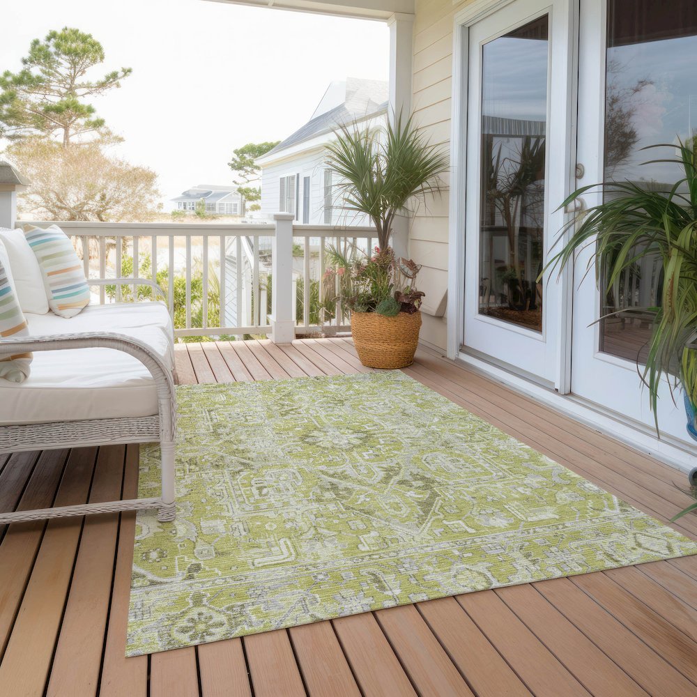 3' X 5' Artichoke Green Oriental Washable Non Skid Indoor Outdoor Area Rug. Picture 7