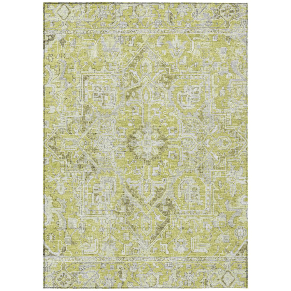 3' X 5' Artichoke Green Oriental Washable Non Skid Indoor Outdoor Area Rug. Picture 2