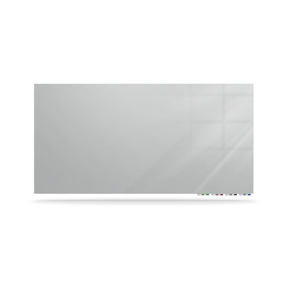 Ghent Aria 4'H x 8'W Magnetic Glass White Board, Gray Surface, Horizontal, 4 Rare Earth Magnets, 4 Markers and Eraser. Picture 2