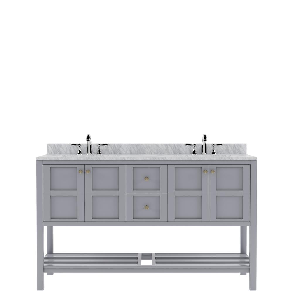 Winterfell 60" Double Bath Vanity in Gray with Marble Top and Sinks ED-30060-WMSQ-GR-NM. Picture 6