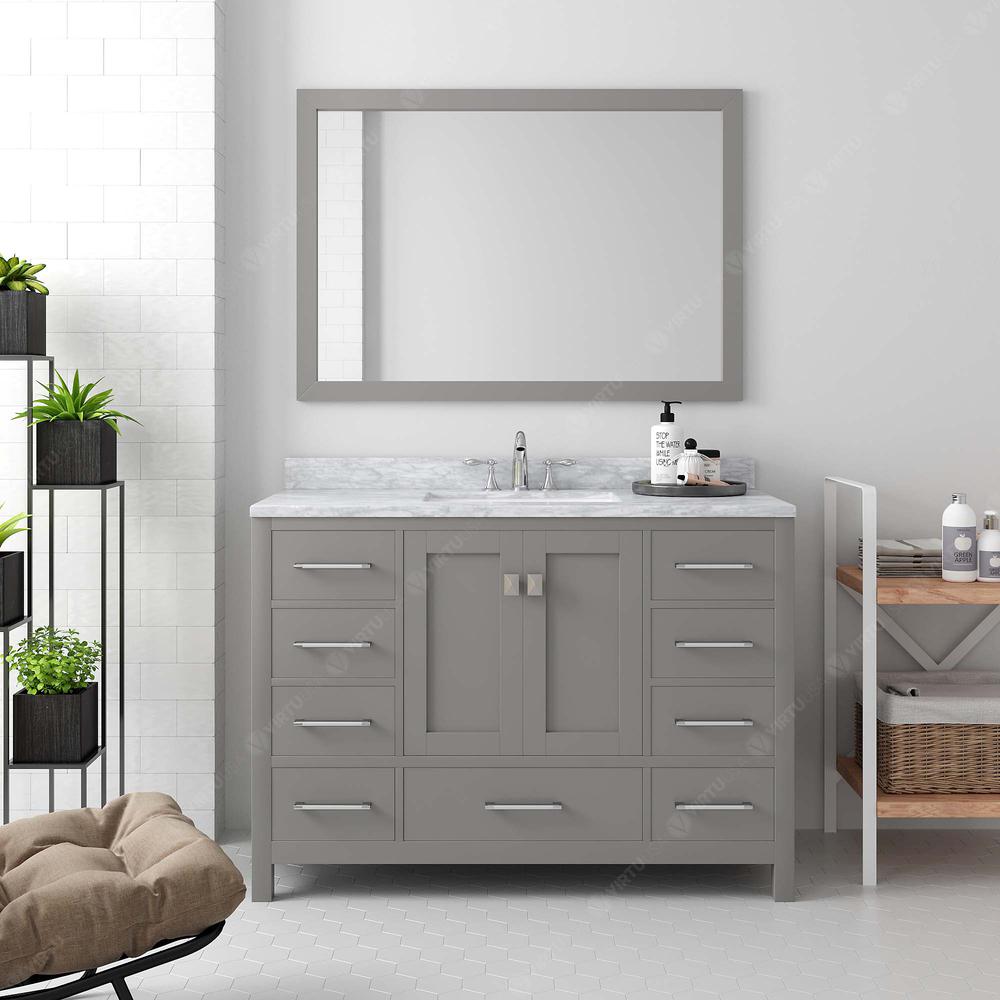 Caroline Avenue 48" Vanity in Gray with Marble Top and Sink and Mirror GS-50048-WMSQ-CG. Picture 1