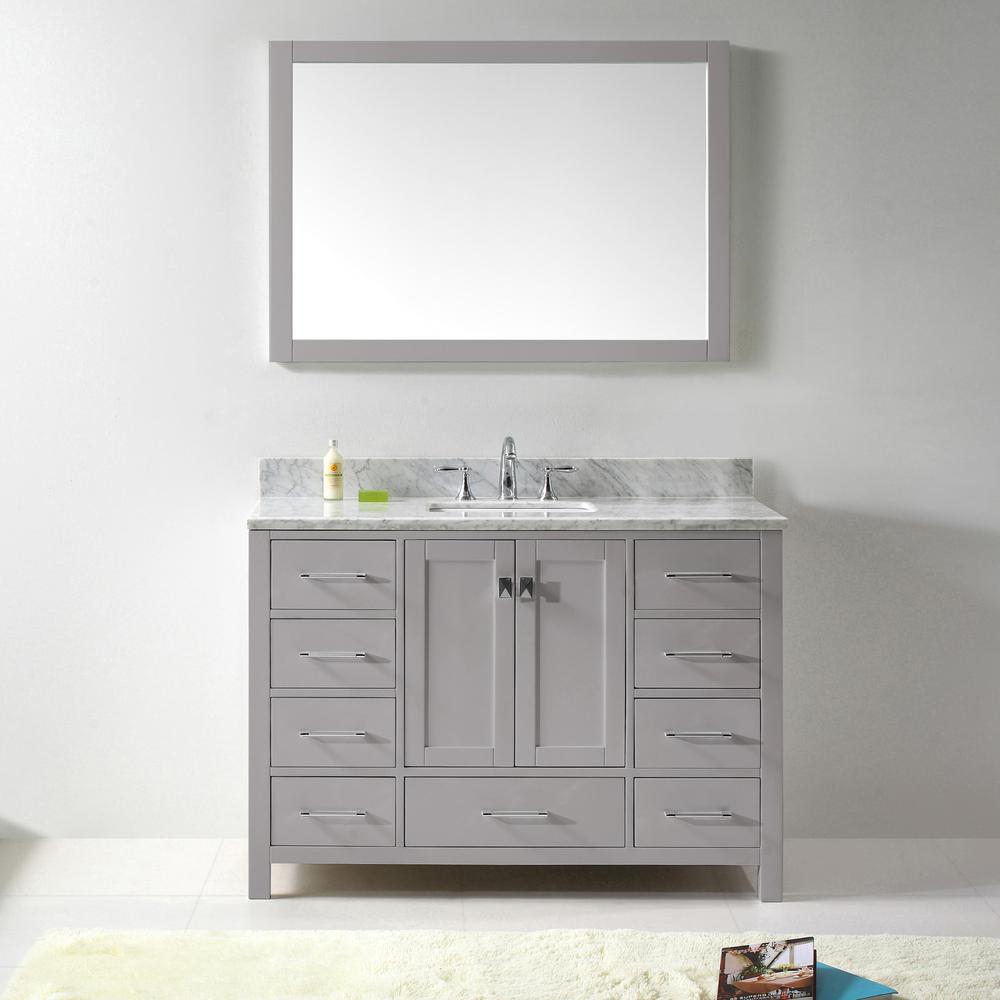 Caroline Avenue 48" Vanity in Gray with Marble Top and Sink and Mirror GS-50048-WMSQ-CG. Picture 5