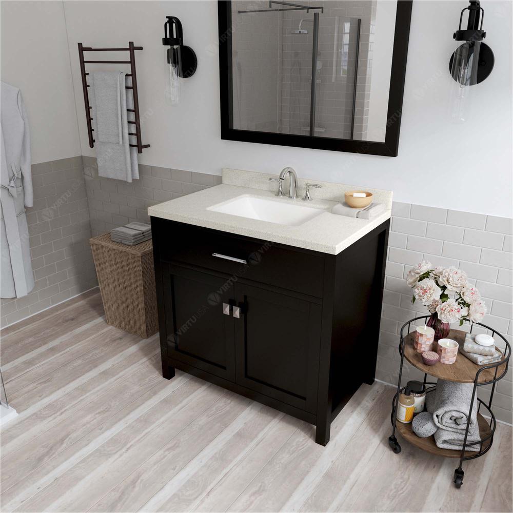 Caroline 36" Vanity in Espresso with Quartz Top and Sink and Mirror MS-2036-DWQSQ-ES. Picture 4