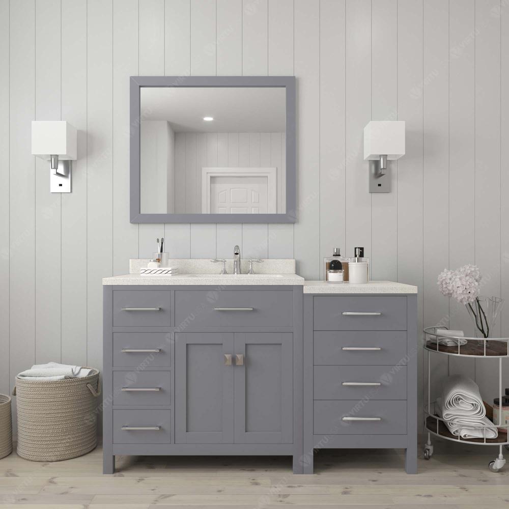Caroline Parkway 57" Bath Vanity in Gray with Quartz Top and Sink MS-2157L-DWQRO-GR-NM. Picture 2