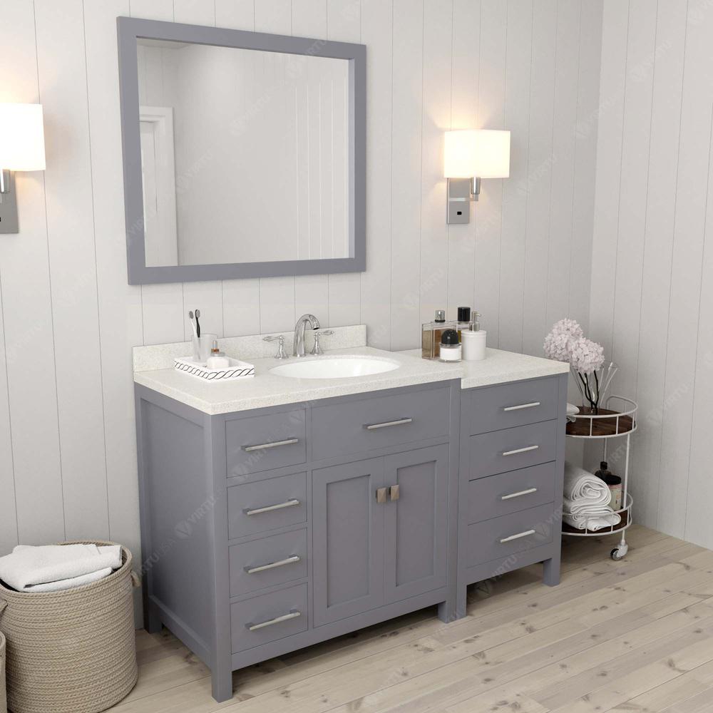 Caroline Parkway 57" Bath Vanity in Gray with Quartz Top and Sink MS-2157L-DWQRO-GR-NM. Picture 3