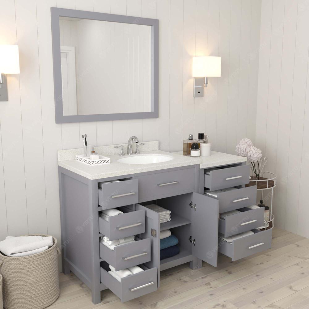 Caroline Parkway 57" Bath Vanity in Gray with Quartz Top and Sink MS-2157L-DWQRO-GR-NM. Picture 4