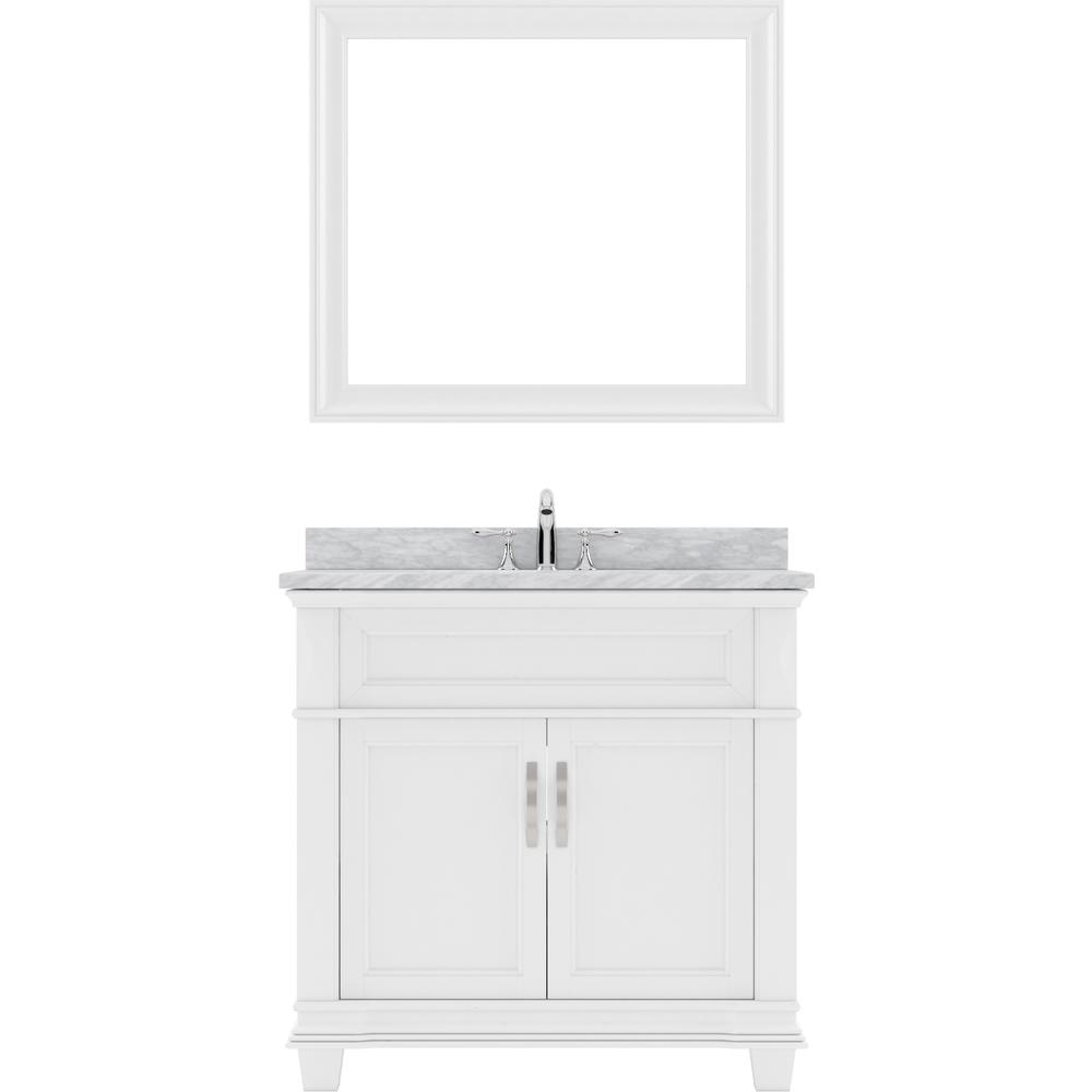 Victoria 36" Bath Vanity in White with Marble Top and Sink and Mirror MS-2636-WMRO-WH. Picture 4