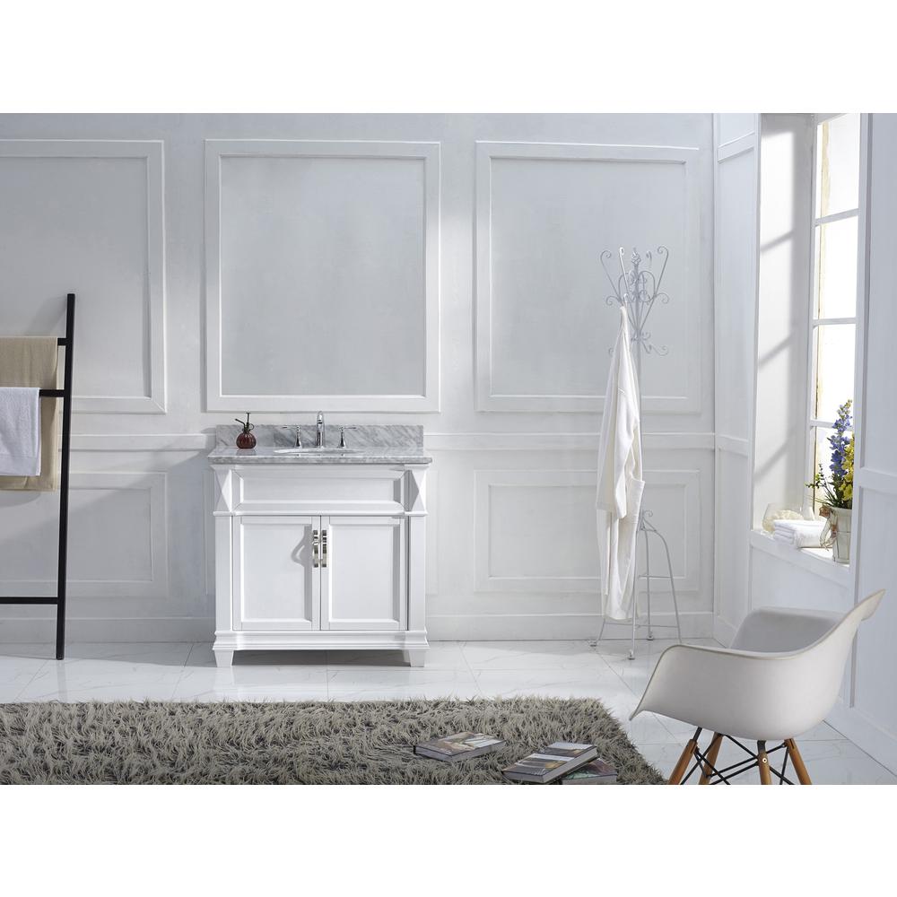 Victoria 36" Bath Vanity in White with Marble Top and Sink and Mirror MS-2636-WMRO-WH. Picture 9