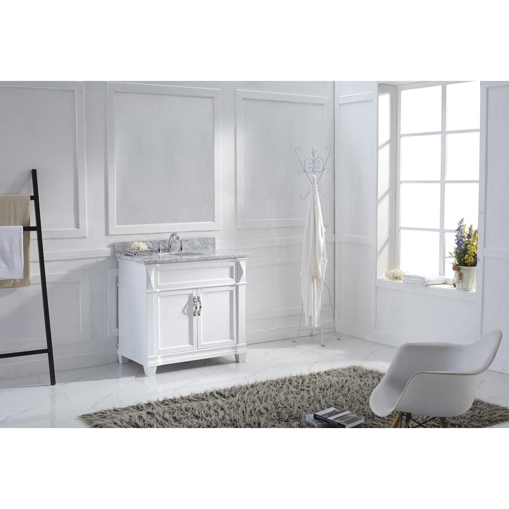 Victoria 36" Bath Vanity in White with Marble Top and Sink and Mirror MS-2636-WMRO-WH. Picture 8