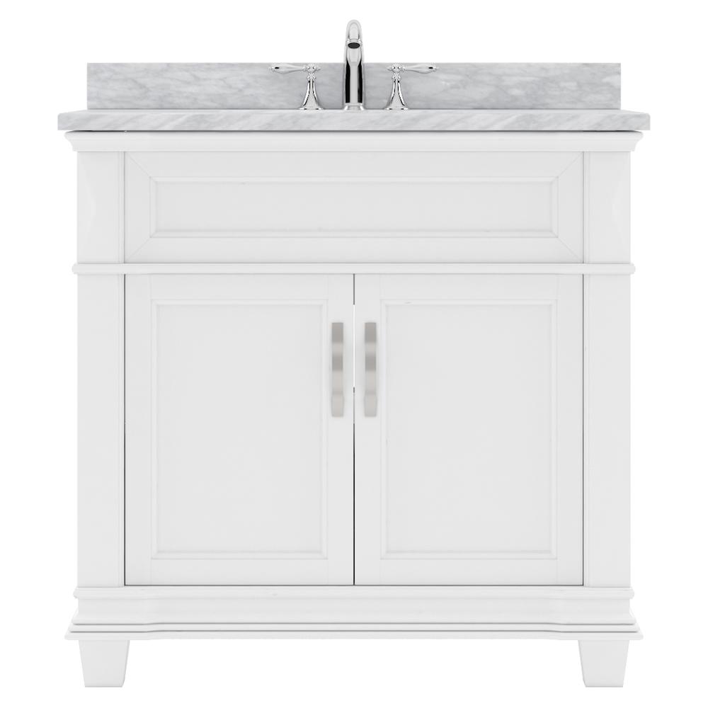 Victoria 36" Bath Vanity in White with Marble Top and Sink and Mirror MS-2636-WMRO-WH. Picture 10