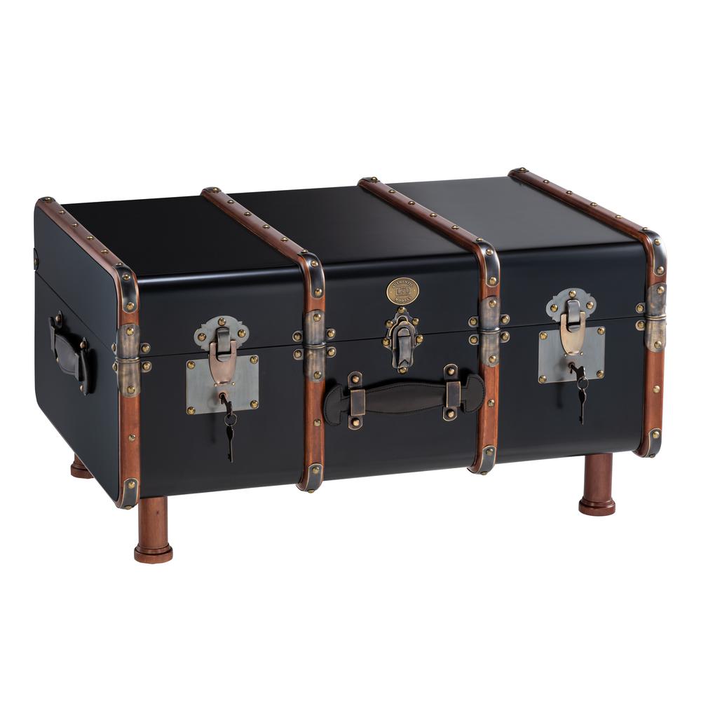 Stateroom Steamer Travel Trunk Coffee Table Antiqued Black Authentic Models
