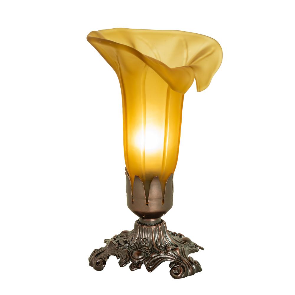 8" High Amber Tiffany Pond Lily Victorian Accent Lamp. Picture 1