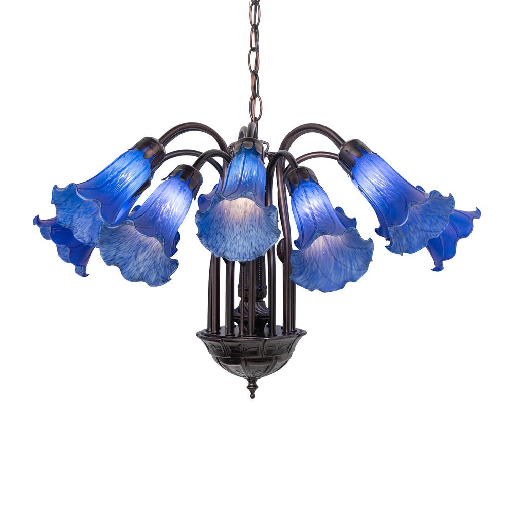24" Wide Blue Tiffany Pond Lily 12 Light Chandelier. Picture 1