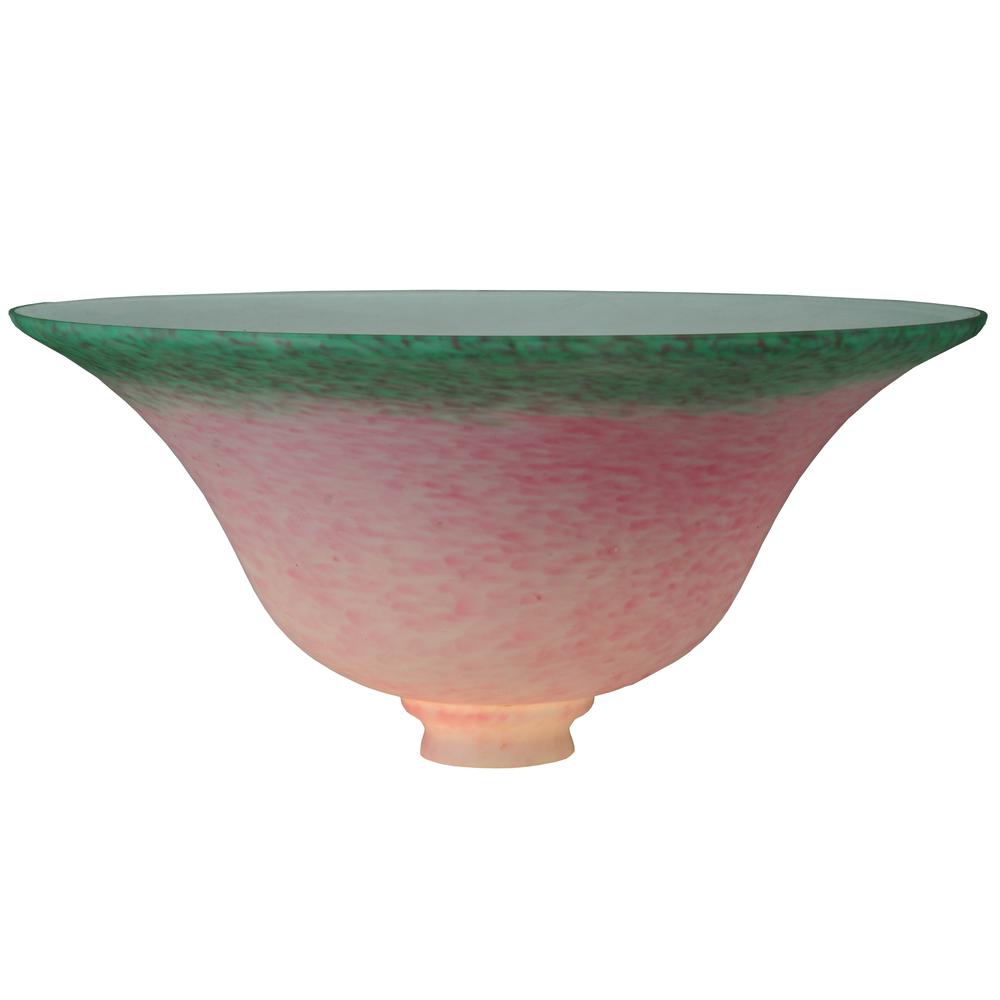 13" Wide Pate-de-Verre Bell Pink & Green Shade. Picture 1