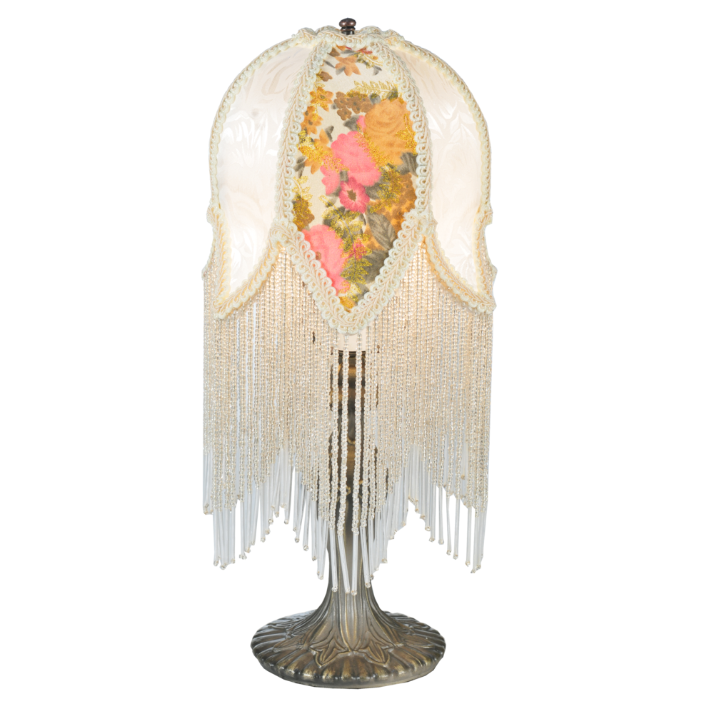 15"H Fabric & Fringe Victorian Tulip Accent Lamp. Picture 1