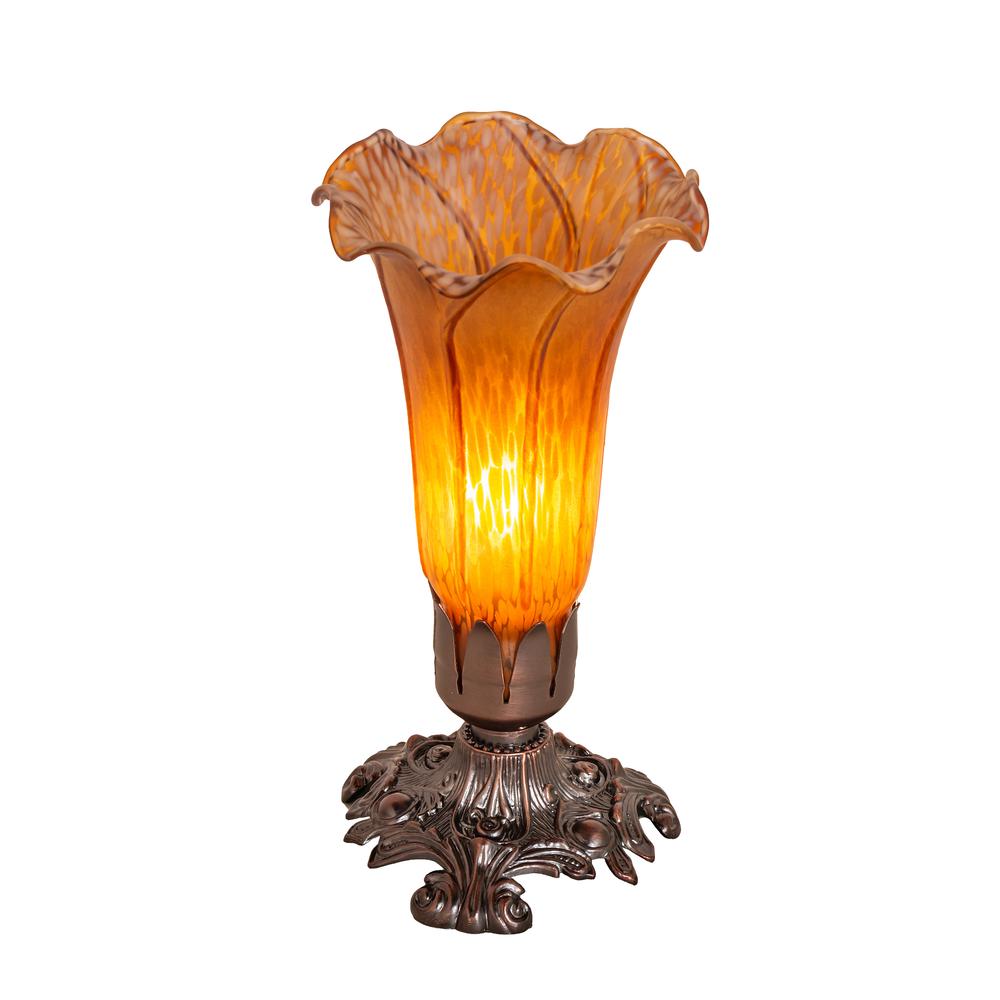 8" High Amber Pond Lily Victorian Mini Lamp. Picture 1