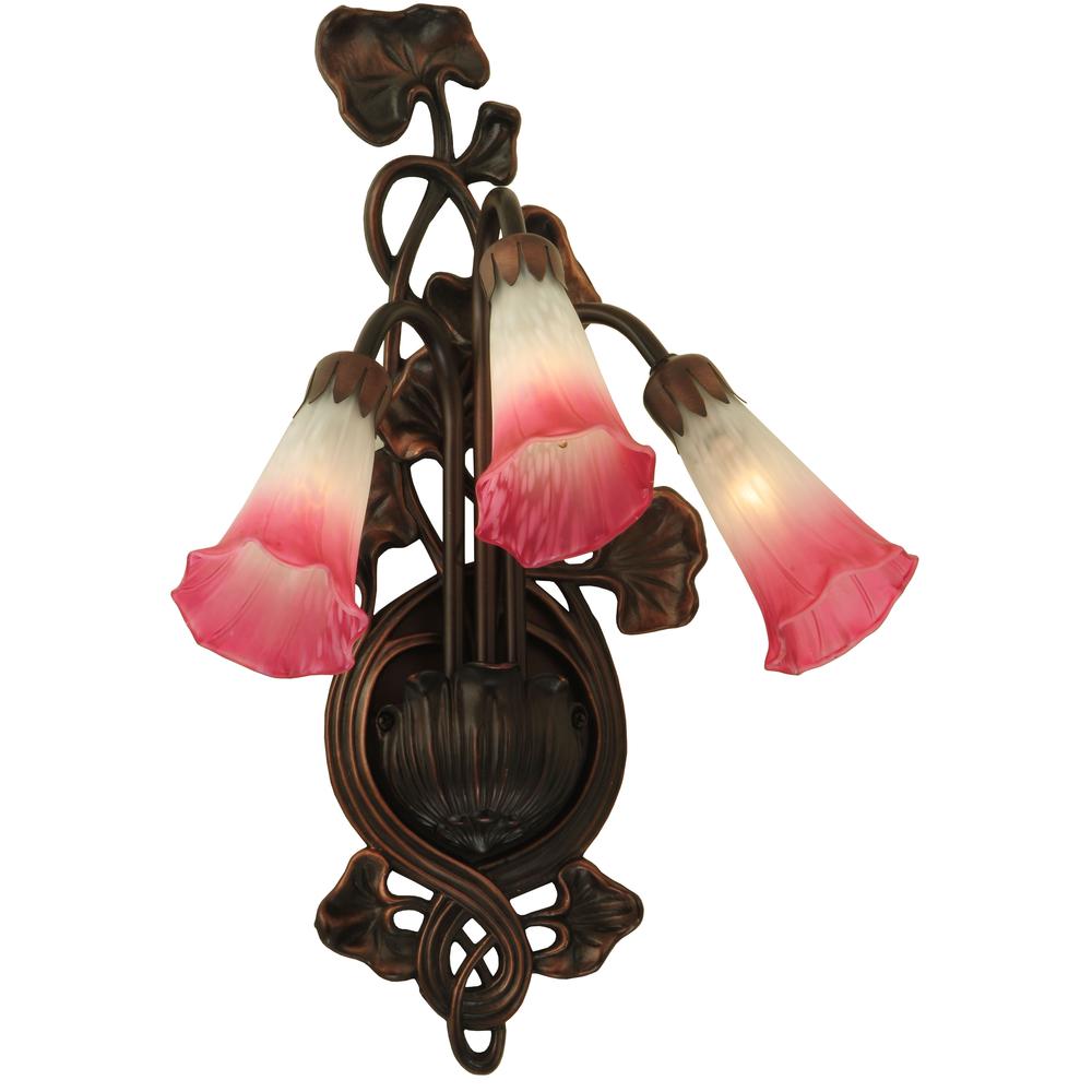 10.5"W Pink/White Pond Lily 3 LT Wall Sconce. Picture 1