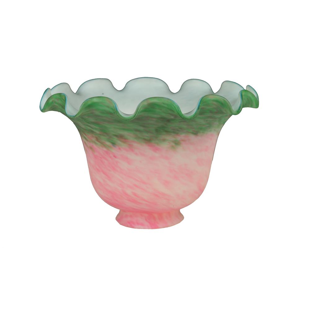 7" Wide Pink & Green Pate-De-Verre Fluted Shade. Picture 1