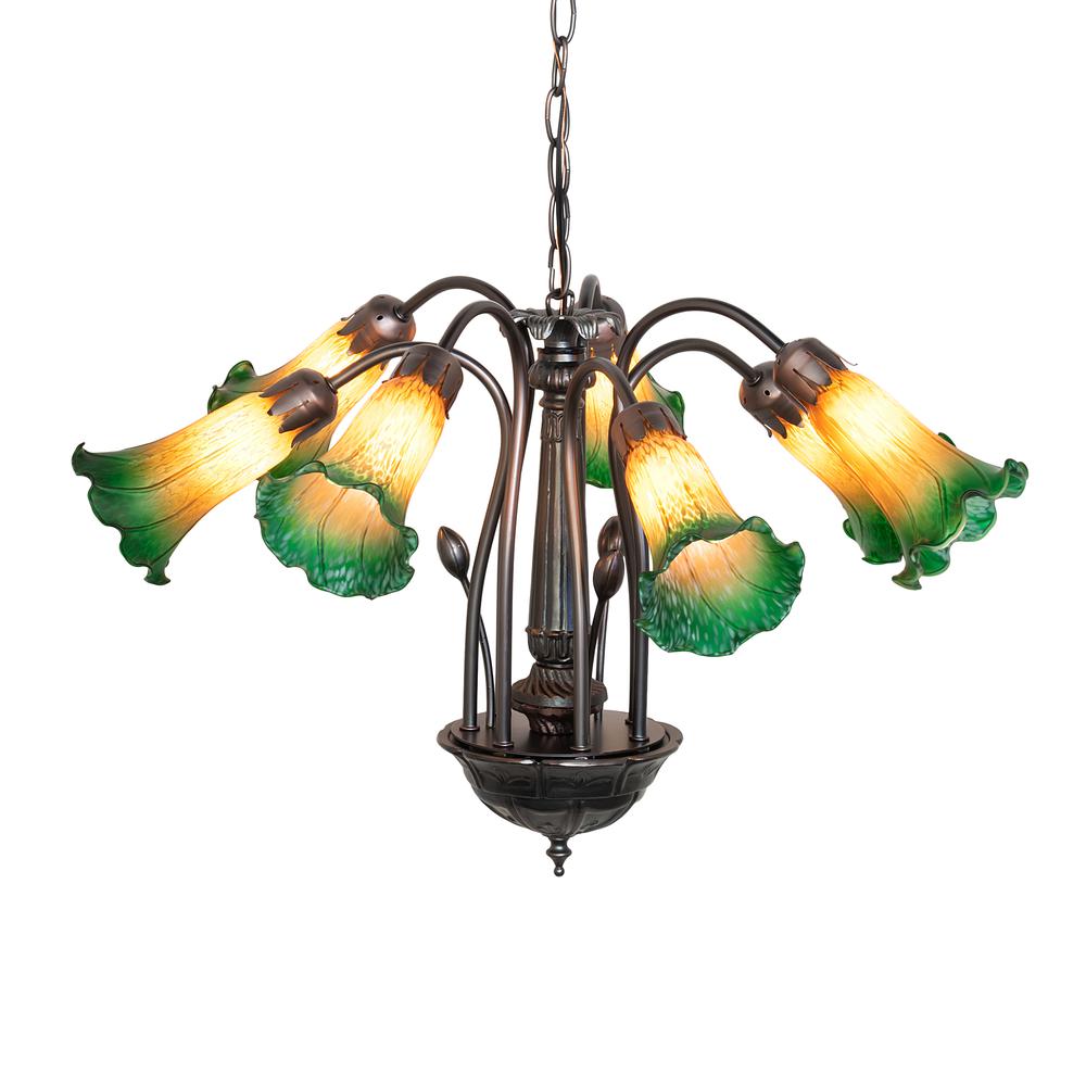 24" Wide Amber/Green Pond Lily Tiffany Pond Lily 7 LT Chandelier. Picture 1