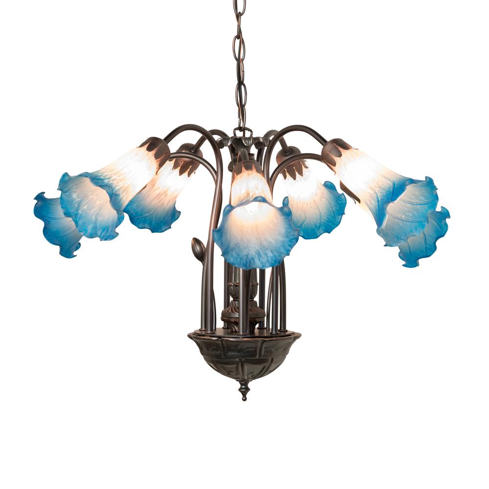 24" Wide Pink/Blue Tiffany Pond Lily 7 LT Chandelier. Picture 1