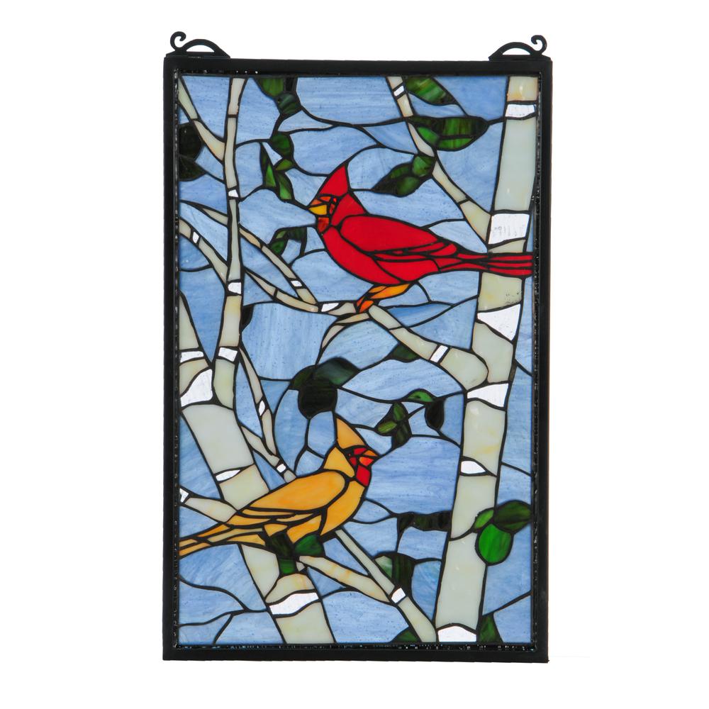 13"W X 10"H Cardinals Morning Stained Glass Window. Picture 1