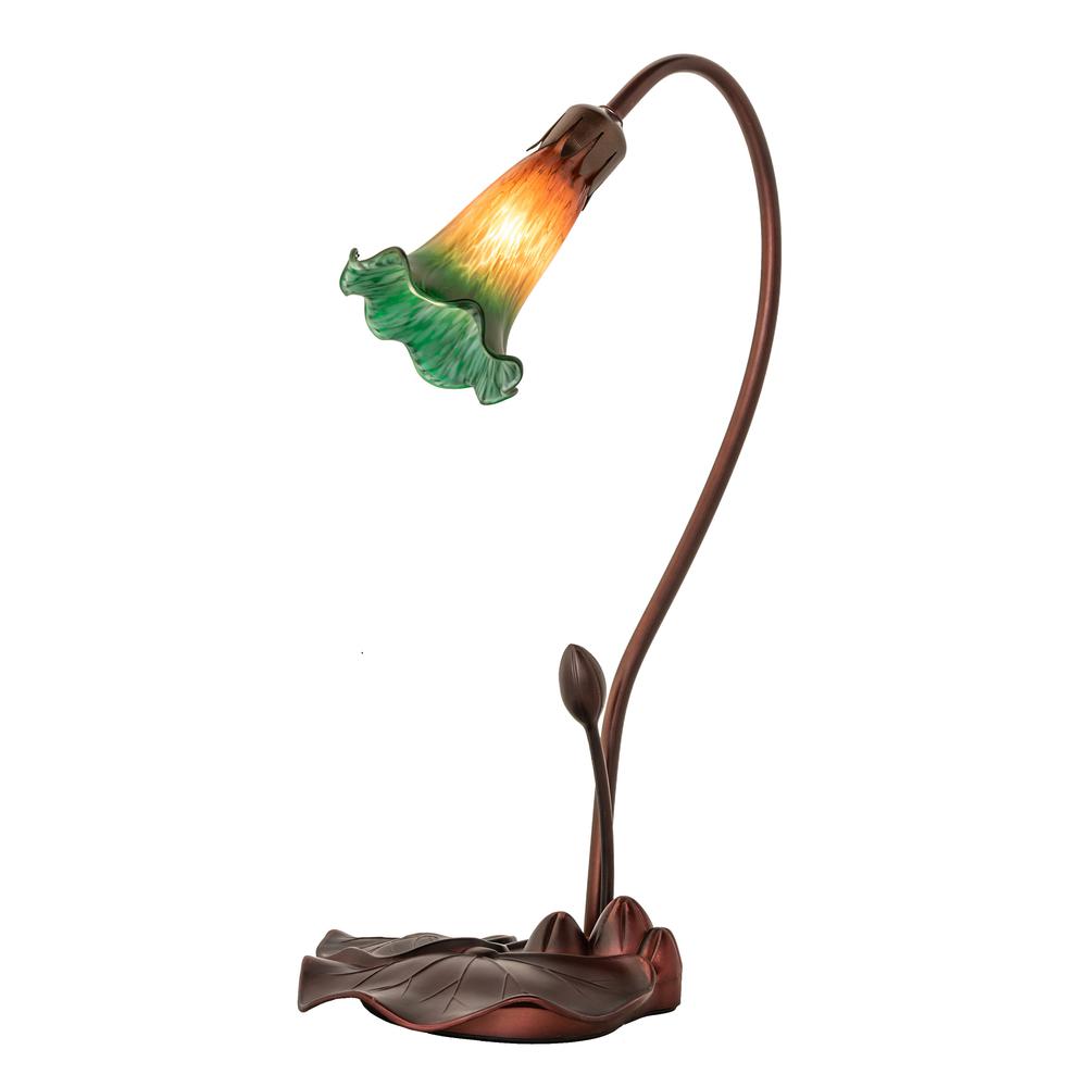 16" High Amber/Green Pond Lily Accent Lamp. Picture 1