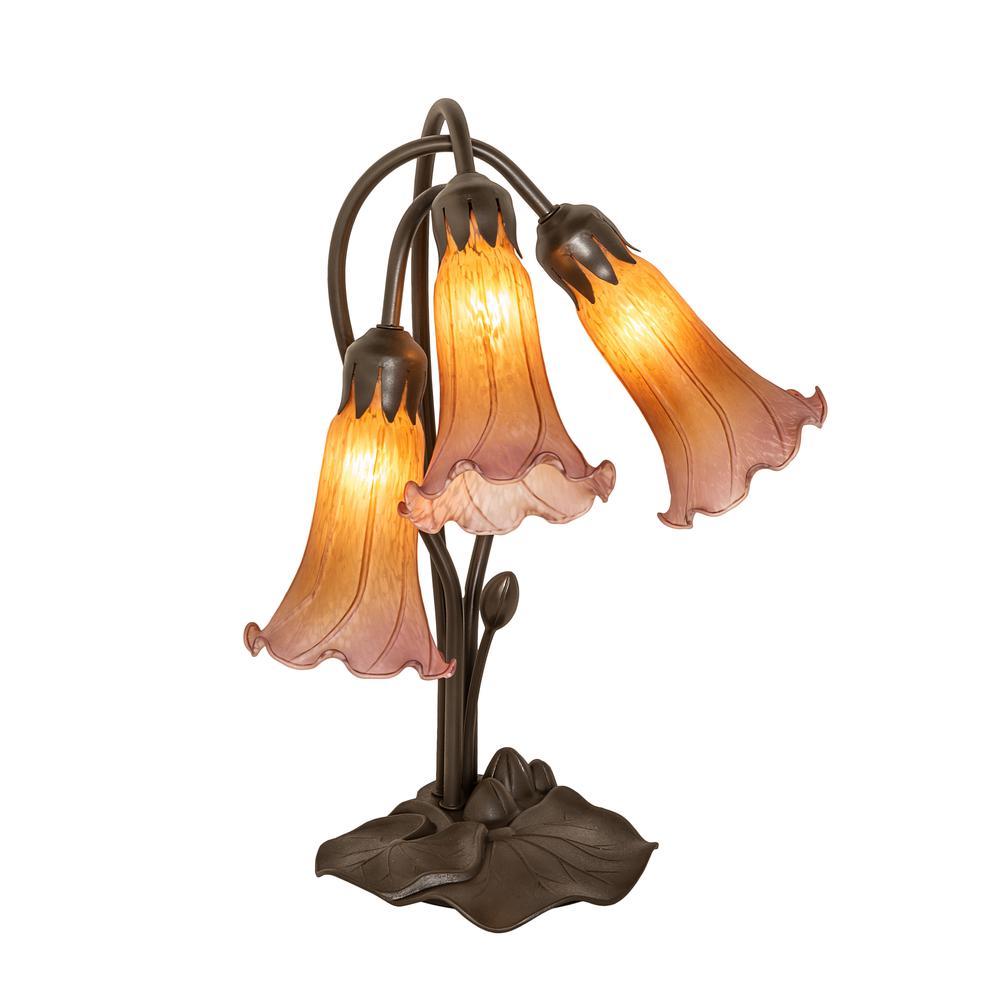 16" High Amber/Purple Tiffany Pond Lily 3 Light Accent Lamp. Picture 1