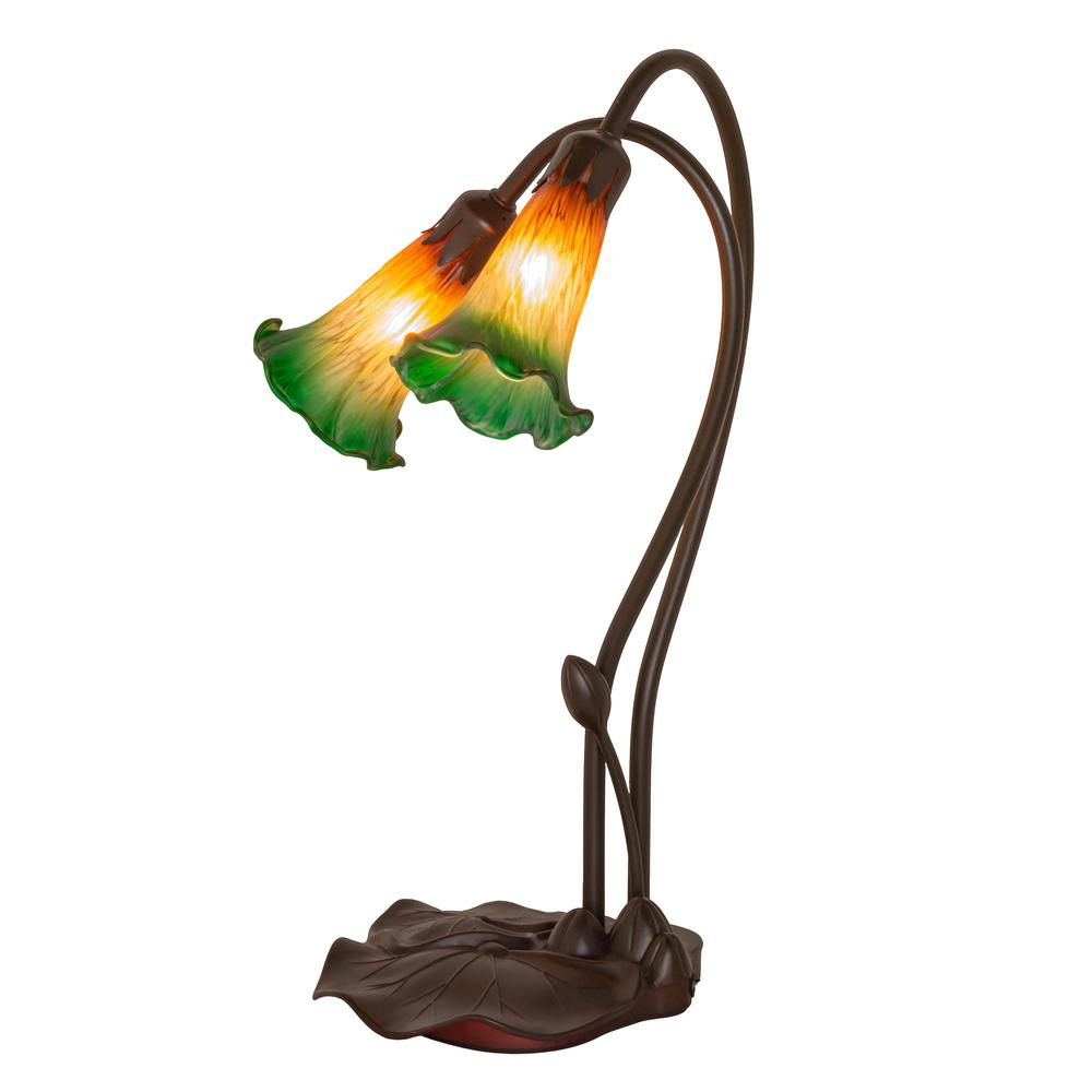 16" High Amber/Green Pond Lily 2 LT Accent Lamp. Picture 1