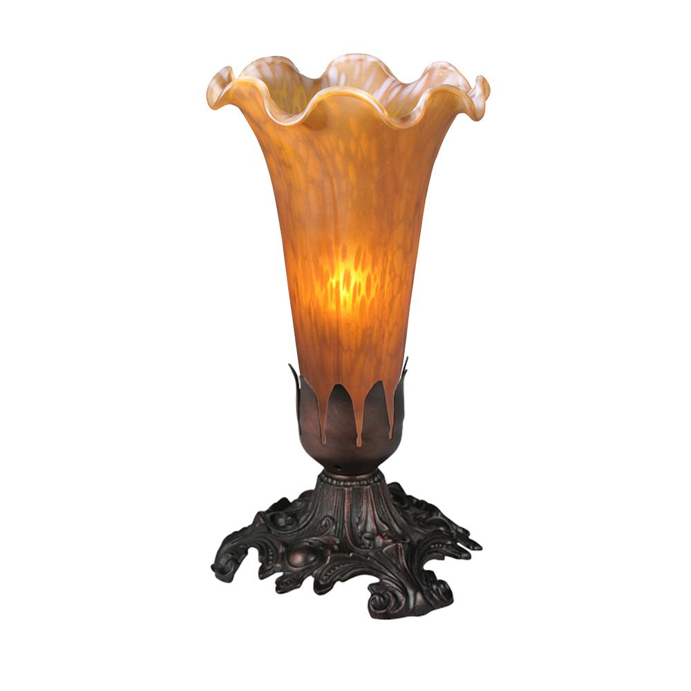7" High Amber Pond Lily Victorian Mini Lamp. Picture 1