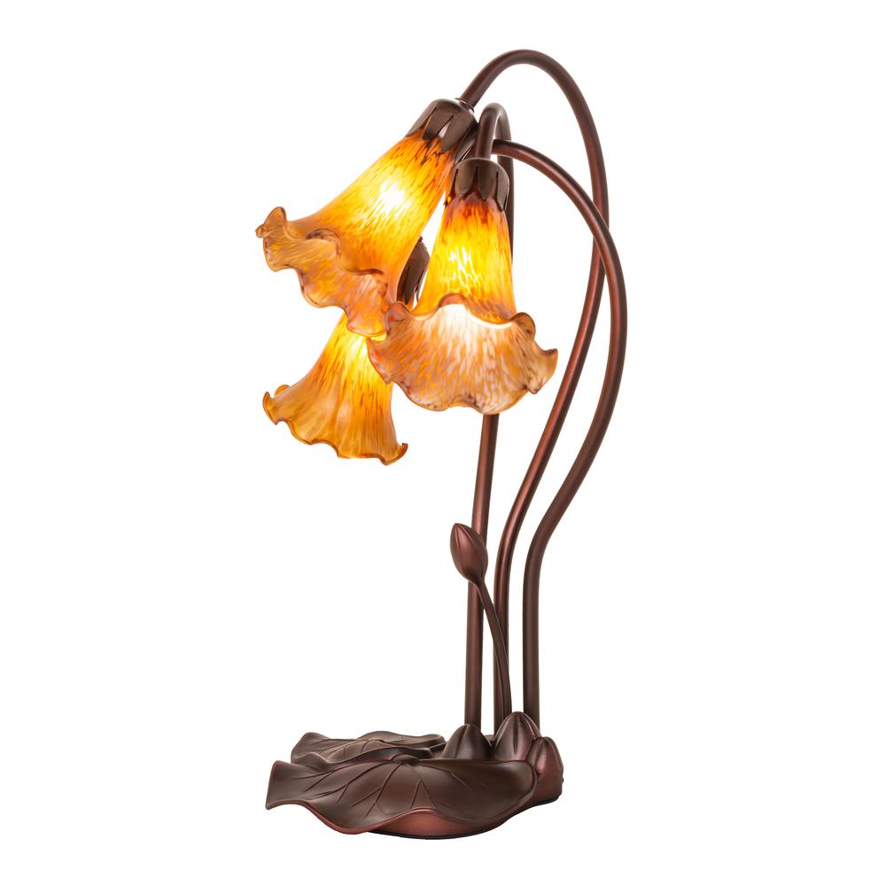 16" High Amber Tiffany Pond Lily 3 Light Accent Lamp. Picture 1