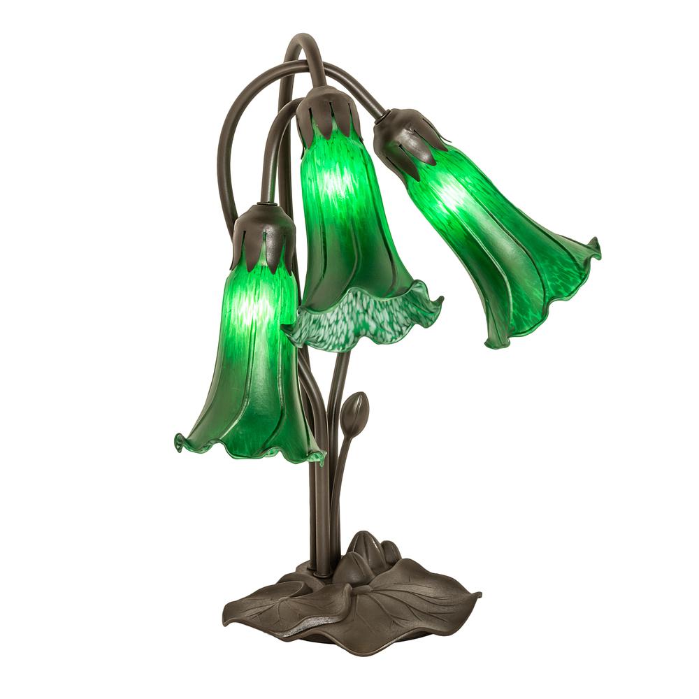 16" High Green Tiffany Pond Lily 3 Light Accent Lamp. Picture 1