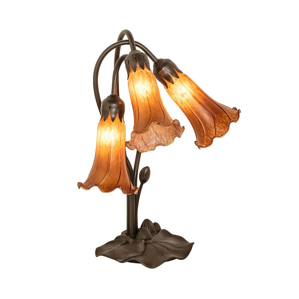 16" High Amber Tiffany Pond Lily 3 Light Accent Lamp. Picture 1