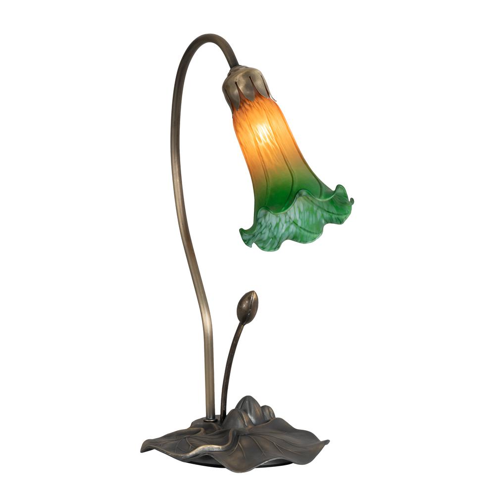 16" High Amber/Green Tiffany Pond Lily Accent Lamp. Picture 1
