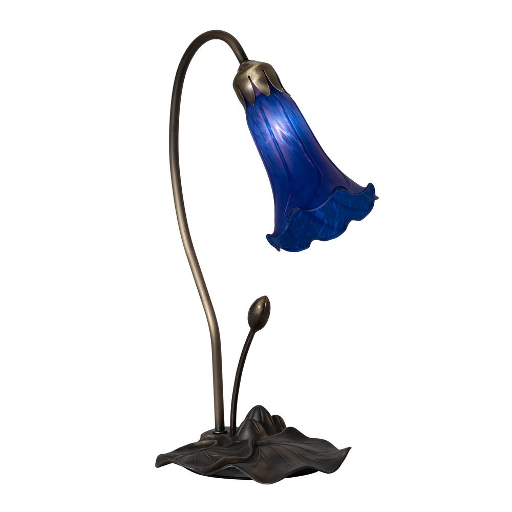 16" High Blue Tiffany Pond Lily Accent Lamp. Picture 1