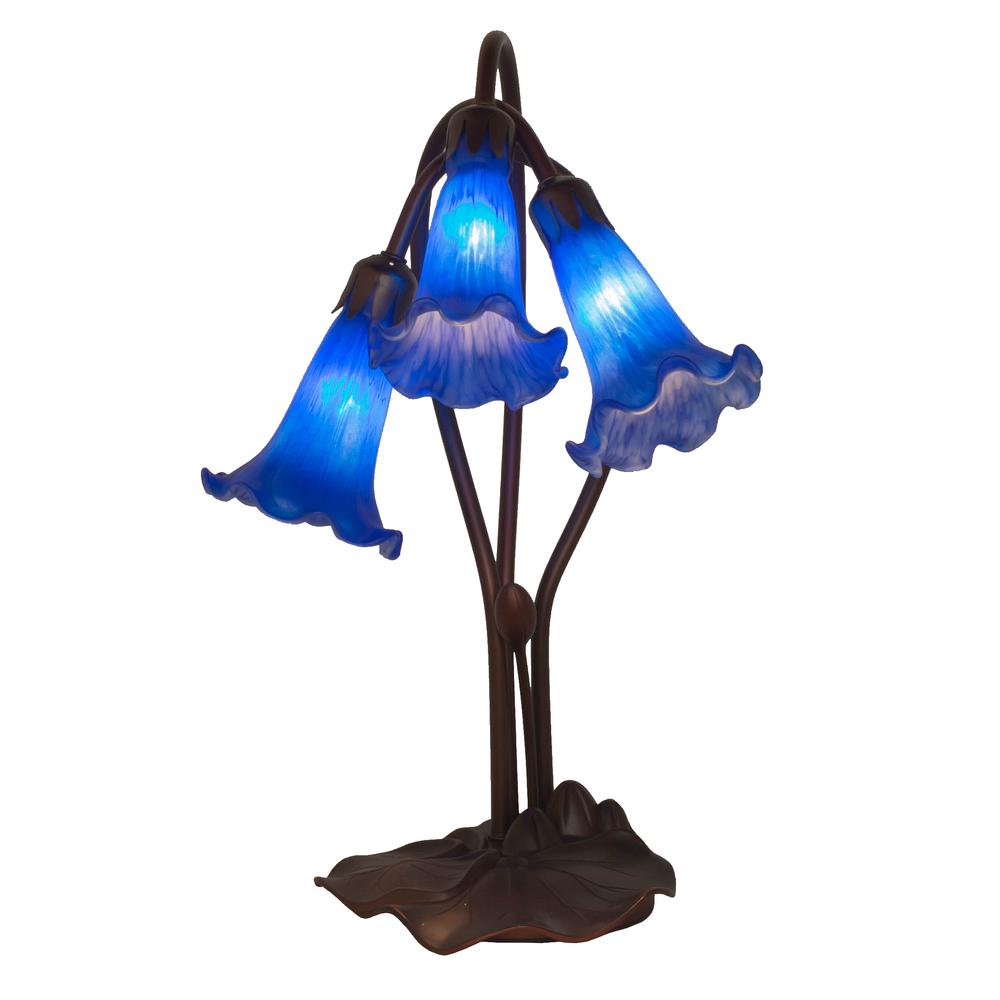 16" High Blue Tiffany Pond Lily 3 LT Accent Lamp. Picture 1