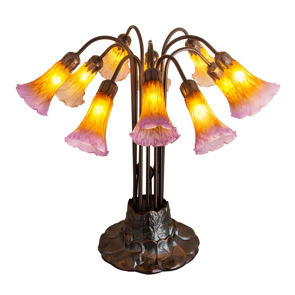 22"H Amber/Purple Pond Lily 10 LT Table Lamp. Picture 1